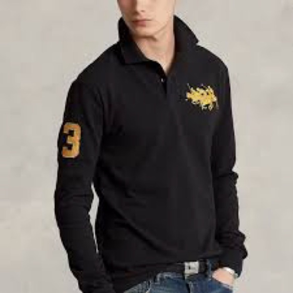 Polo Ralph Lauren Men’s Sz S Custom Slim Fit Triple-Pony Rugby Shirt Black